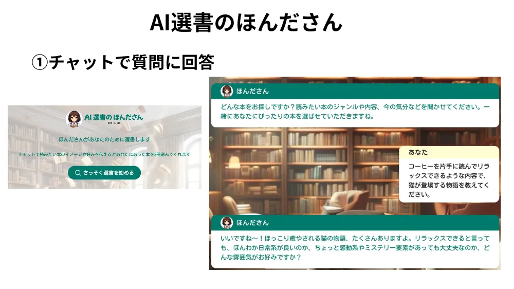 AI選書のほんださんの操作画面